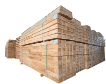 Large stacks of processed wood for construction and industrial use at PT Sumatra ZhongHe Wood Industry.